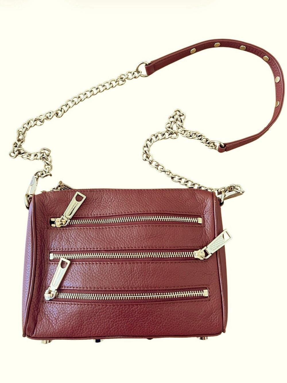 Rebecca Minkoff Five Zip Brown Leather Convertible Crossbody Bag Mini
